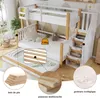 A children's bunk bed with a pull-out trundle bed, shown in a room setting with decorative elements. Voir les images du produit