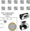 A product image showing packs of button cell batteries, a coin for scale, and packaging. Produktbild-Vorschau