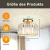 A crystal flush mount ceiling light fixture with dimensions and specifications displayed. Produktbild-Vorschau