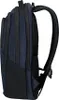 Side view of a dark blue backpack with black accents. Produktbild-Vorschau