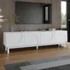 A modern living room with a TV stand and a large television mounted on a wood-paneled wall. Anteprima dell’immagine prodotto