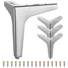 A set of four silver furniture legs and a row of screws on a white background. Produktbild-Vorschau