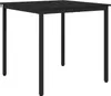 A black metal table with a slatted top and four legs, shown from a front-facing angle against a white background. Voir les images du produit