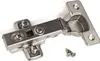 A close-up studio shot of a cabinet hinge and two screws against a white background. Produktbild-Vorschau