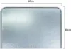A close-up view of a rectangular metal plate with rounded corners, likely a heat shield or protective plate for a fireplace or stove. Dimensions are indicated. Produktbild-Vorschau
