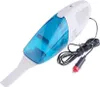 A handheld car vacuum cleaner with a blue transparent dustbin and a white body, connected to a car charger. Náhled obrázku produktu