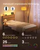 A bedroom scene featuring a single bed with LED lighting and various feature callouts. Produktbild-Vorschau