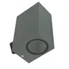 A gray outdoor wall light fixture with a circular glass lens. Produktbild-Vorschau
