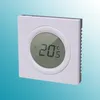 A digital thermostat is shown against a gradient blue and white background. Produktbild-Vorschau