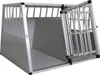 A silver aluminum dog crate with the door open, shown from a slightly elevated front-left angle on a white background. Voir les images du produit