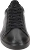 A close-up, front-facing view of a black leather sneaker. Voir les images du produit