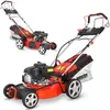 Two red and black petrol lawnmowers are shown against a white background. One is in the foreground and the other is in the background. Produktbild-Vorschau