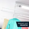 A ceiling-mounted electric clothes dryer with clothes hanging on it, with text overlay. Produktbild-Vorschau