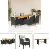 The Living Store 7-tlg. Garten-Essgruppe mit Kissen Schwarz Produktbild-Vorschau 1