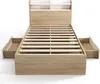 A bed frame with open drawers and a slatted base, shown from the front. Náhled obrázku produktu