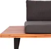 A close-up view of a section of a wooden outdoor lounge set with dark gray cushions. Produktbild-Vorschau