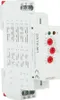 A white electronic relay device mounted on a DIN rail. Voir les images du produit