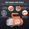 A collage of images showing details of a vacuum pump with text overlays. Produktbild-Vorschau