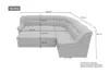 A diagram of a sectional sofa with dimensions indicated. Produktbild-Vorschau