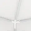 A close-up view of the white plastic connectors and gray poles of a party tent structure. Voir les images du produit