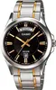 A close-up studio shot of a men's Casio watch with a black dial, silver and gold band, and day/date display. Podgląd zdjęcia produktu
