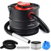 A black ash vacuum cleaner with red accents, shown with its accessories on a white background. Produktbild-Vorschau