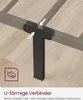 Close-up of a bed frame connection point with arrows indicating how a U-shaped connector attaches. Produktbild-Vorschau