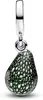 A single Pandora charm with a teardrop-shaped, dark green glass bead with white speckles, hanging from a silver bail. Voir les images du produit