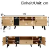 A diagram showing the dimensions of a TV stand. Produktbild-Vorschau