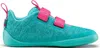 A side view of a child's turquoise shoe with pink velcro straps, presented on a white background. Produktbild-Vorschau