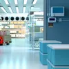 A digital thermostat regulator is mounted on a blue wall in a warehouse or storage facility. Produktbild-Vorschau