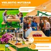 A collage of images showing a beer tent set with tables and benches in different settings, including a garden party and an indoor gathering, with people enjoying themselves. Produktbild-Vorschau