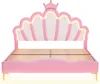 A pink and white princess-themed bed with a crown on the headboard and LED lighting. Podgląd zdjęcia produktu