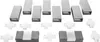A collection of rectangular metal modules and white cross-shaped plastic connectors arranged on a white background. Produktbild-Vorschau