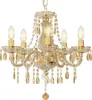 A gold chandelier with crystal and acrylic accents, photographed against a white background. Anteprima dell’immagine prodotto