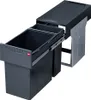 A pull-out kitchen waste bin system with two compartments, shown extended from its housing. Produktbild-Vorschau