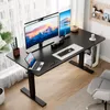 A modern home office setup with a standing desk, dual monitors, and a laptop. Produktbild-Vorschau