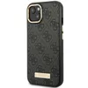 A black iPhone case with a repeating Guess logo pattern and a gold Guess logo plate. Náhled obrázku produktu