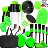 A collection of car cleaning tools, including brushes, sponges, a mitt, and a foam dispenser gun, arranged on a white background. Podgląd zdjęcia produktu