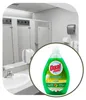 A bottle of dish soap is shown in front of a bathroom sink and stalls. Náhľad obrázku produktu