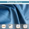 Close-up of blue velvet fabric with icons and text at the bottom. Produktbild-Vorschau