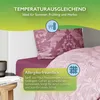 A close-up of a bed with pillows and sheets, featuring marketing text and icons. Produktbild-Vorschau