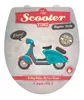A vintage-style illustration of a scooter on a light gray background, with text overlays. Produktbild-Vorschau