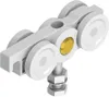 A 3D render of a white and gold roller apparatus with a threaded bolt and nuts. Produktbild-Vorschau