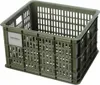 A green plastic crate with a white label on the side. Voir les images du produit