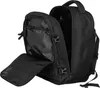 A black backpack with its main compartment and a front pocket open. Produktbild-Vorschau