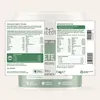 A close-up of a dog food container with two informational labels overlaid. Produktbild-Vorschau