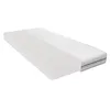 A partially cutaway view of a white mattress with a ribbed foam section and a more traditional quilted section. Produktbild-Vorschau