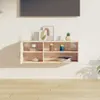 A wooden wall-mounted cabinet with shelves and a door, displaying decorative items. Produktbild-Vorschau