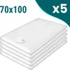 A stack of five white vacuum seal bags for clothing, with a valve on the top bag. Podgląd zdjęcia produktu